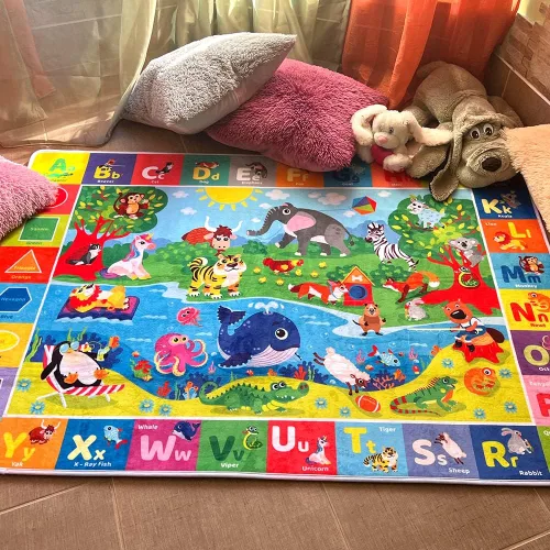 Vista 2 de QUOKKA Alfombra de juego para bebé para piso, alfombra ABC de superficie de felpa súper suave para niños pequeños y bebés, extra gruesa
