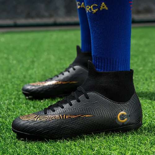 Vista 8 de HHY Zapatos de fútbol para hombre con tacos de fútbol con cordones y puntas antideslizantes