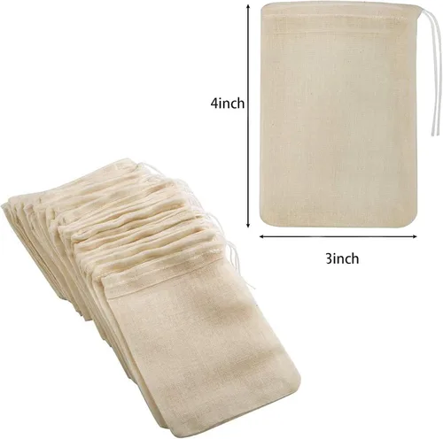 Vista 2 de ICEYLI 30 bolsas con cordón de algodón natural sin blanquear de 4 x 3 pulgadas Especias/Hierbas/Bolsas de té, bolsas de muselina Bolsa de bolsita