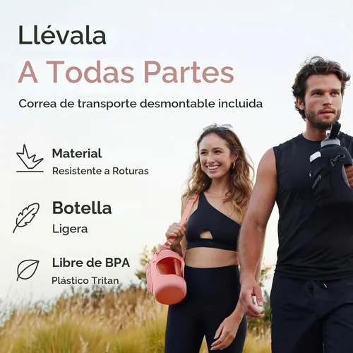 Vista 2 de Hydracy Botella de agua motivacional con marcador de tiempo y tapa con Oro Rosa
