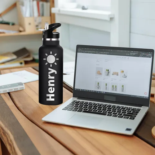 Vista 7 de Botellas de agua personalizadas con tapa de popote de 12/26 onzas con nombre grabado, logotipo, botella aislada personalizada, botellas de agua