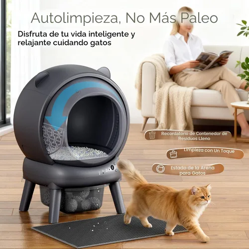 Vista 2 de Caja de arena automática, caja de arena autolimpiante con control de aplicación, gran capacidad para múltiples gatos, control de ruido y olor