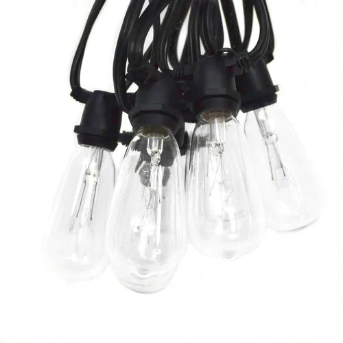 Vista 5 de Hometown Evolution, Inc. Cadena de luces Edison vintage de grado comercial para exteriores (ST40 transparente, cable negro comercial, 25 pies)