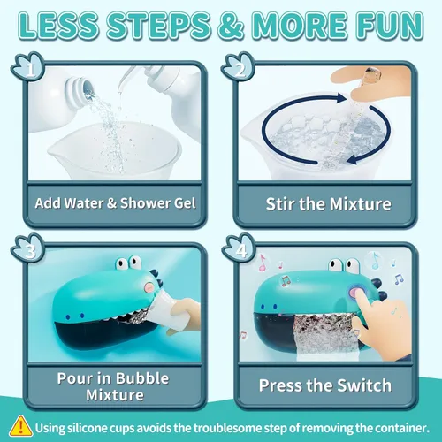 Vista 6 de Lehoo Castle Juguetes de baño para niños, máquina de burbujas de baño, juguetes de baño de dinosaurios para niños de 1 a 3 años
