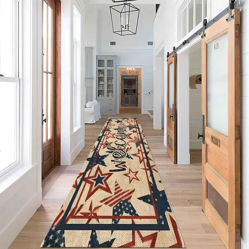 Vista 3 de Alfombra vintage con bandera estadounidense, 1.3 x 7 pies, diseño de estrellas y bandera estadounidense del Día de la Independencia, alfombra