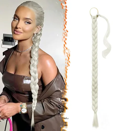 Vista 70 de Barsdar Extensión de 26 Pulgadas de Cola de Caballo Trenzada Larga con Banda Elástica - Extensiones de Cabello en Cola de Caballo Recta y Elegante