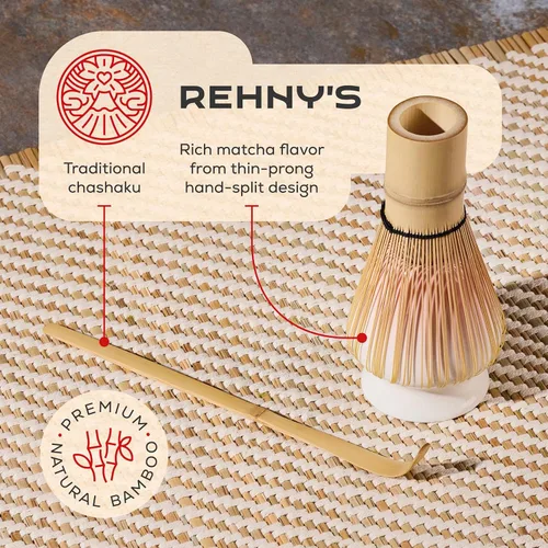 Vista 8 de Rehny’s Juego de batidor matcha Juego completo de matcha con cuenco en forma de corazón, batidor de bambú, soporte, tamiz de acero inoxidable