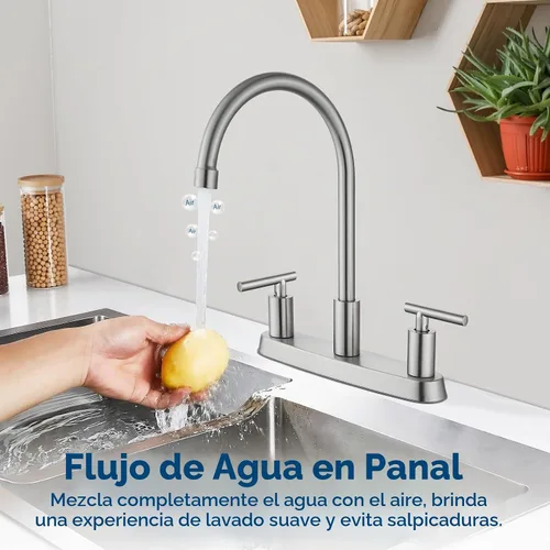 Vista 2 de Grifo de cocina de 2 manijas sin rociador de 2-3 agujeros, níquel