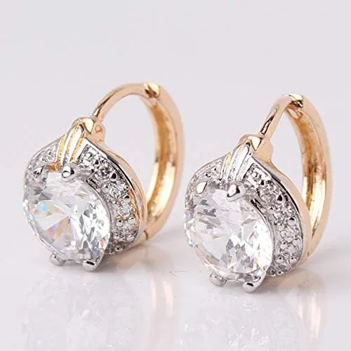 Vista 2 de GULICX Joyería de moda Oro Tono Oval Cristal Blanco Encantador Real Pendientes De Aro, Cristal, Circonia cúbica