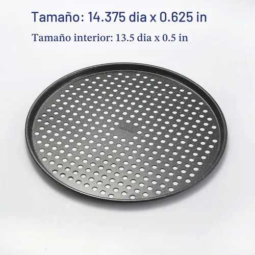Vista 4 de Monfish Sartén para pizza de 14 pulgadas con agujeros, paquete de 2 bandejas de pizza perforadas, bandeja para pizza de acero al carbono, sartén