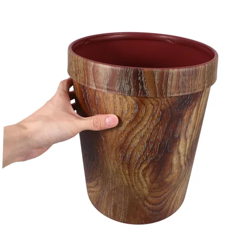 Vista 9 de STOBOK 1 bote de basura, cesta de basura para baño, papelera de madera con patrón de madera, contenedor de basura retro, contenedor de basura