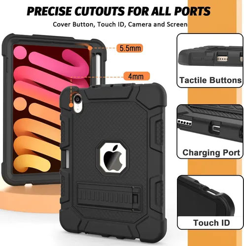 Vista 5 de Funda para iPad mini 7 A17 Pro 2024/iPad Mini 6 2021, Funda Protectora Resistente de Servicio Pesado a Prueba de Golpes para iPad mini 6ª/7ª