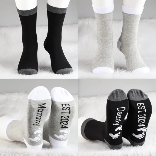 Vista 5 de MBMSO Regalos para nuevos padres, calcetines para mamá y papá, regalos de revelación de embarazo para padres por primera vez