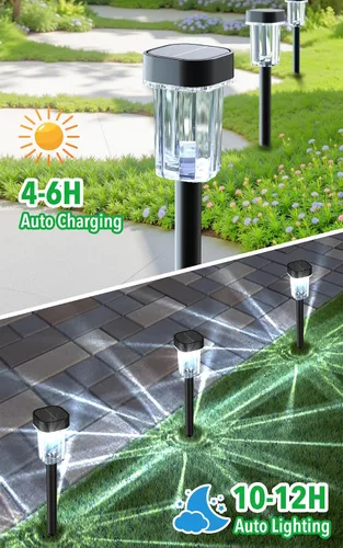 Vista 6 de Luces solares para caminos al aire libre, 12 unidades de luces solares impermeables para jardín