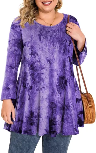 Vista 25 de BELAROI Blusas tipo túnica de manga 3/4 para mujer, talla grande, cómoda para usar con leggings, estilo casual 5-Winered