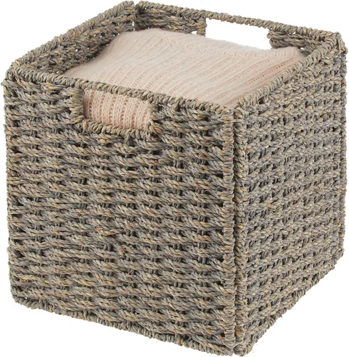 Vista 7 de mDesign Seagrass - Organizador de cestas tejidas con asas, almacenamiento para dormitorio, oficina, sala de estar, baño, perfecto