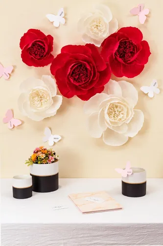 Vista 8 de Decoración de flores de papel crepé para pared, flores para decoración de boda, decoración de fondo de flores, baby shower, fiesta de cumpleaños