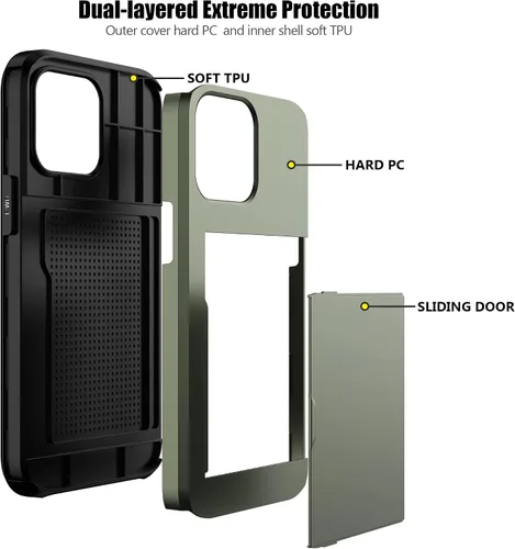 Vista 146 de Nvollnoe - Funda para iPhone 14 con tarjetero [tienda de 5 tarjetas] Negro - Almacenamiento más grande