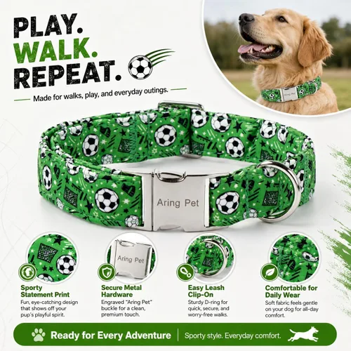 Vista 354 de Aring Pet Collar de algodón, ligero y ajustable, con hebilla de liberación rápida, para perros pequeños, medianos y grandes, para cachorros, S, Hoja