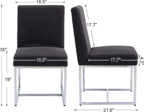 Vista 3 de Juego de 4 sillas de comedor modernas de tela, sillas de comedor tapizadas de lino, silla de cocina sin brazos de mediados de siglo con patas