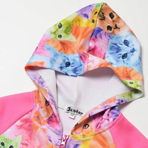 Vista 3 de Jxstar Sudadera raglán con capucha y cremallera para niñas con bolsillos