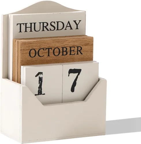 Vista 9 de Calendario perpetuo con bloques de madera, calendario para el hogar, día de San Valentín, regalo, decoración de oficina, escritorio, fecha, semana
