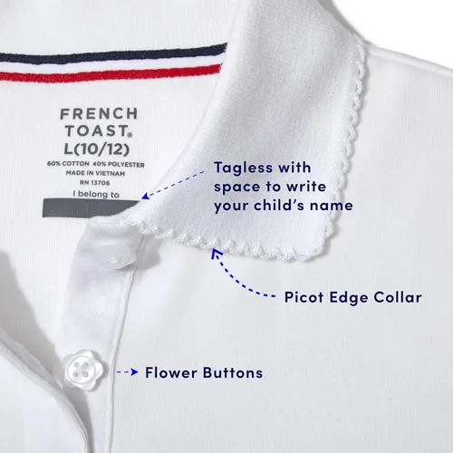 Vista 4 de French Toast - Camisa de uniforme escolar de manga corta con cuello picot para niña (estándar y plus)
