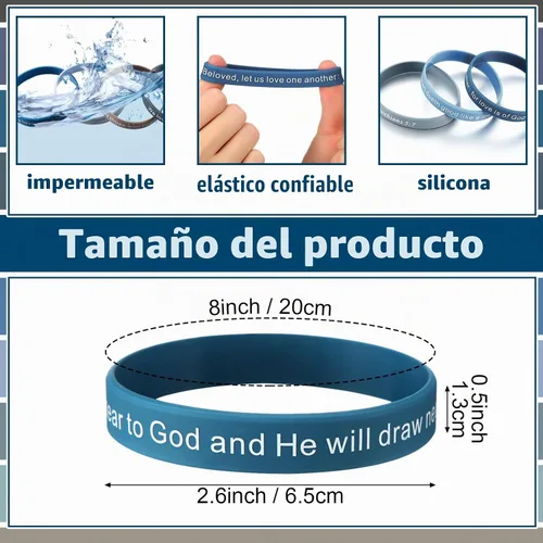 Vista 2 de Estune 120 pulseras con versículo bíblico, pulseras cristianas, color azul
