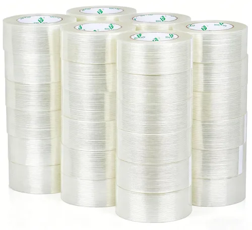 Vista 9 de BOMEI PACK Paquete de 6 cintas de embalaje reforzadas, 5.5 mil 2 pulgadas x 60 yardas, cinta de embalaje adhesiva de fibra resistente