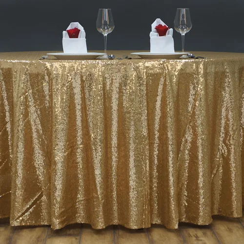 Vista 2 de Tableclothsfactory Luxury Collection - Manteles redondos de lentejuelas de 108 pulgadas, color dorado