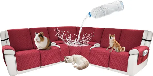 Vista 112 de Fundas impermeables para sofá reclinable seccional en forma de L, 7 piezas, antideslizantes, lavables, juego de fundas reclinables para mascotas