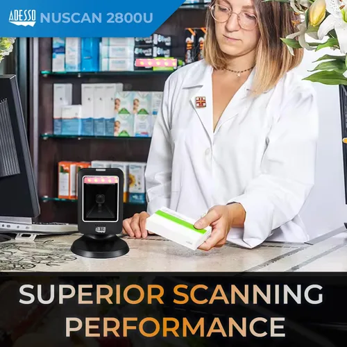 Vista 8 de Adesso NuScan 2800U Omnidireccional 2D Escáner de código de barras de escritorio USB