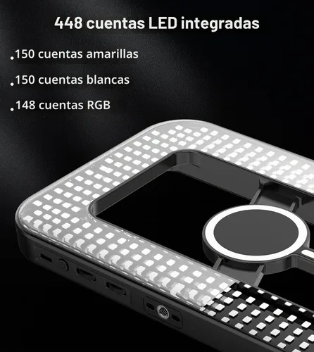 Vista 8 de Anillo de luz selfie magnético de 6000mAh RGB para iPhone, luz de teléfono recargable de 448 LED con soporte de trípode mini, estabilizador de mano