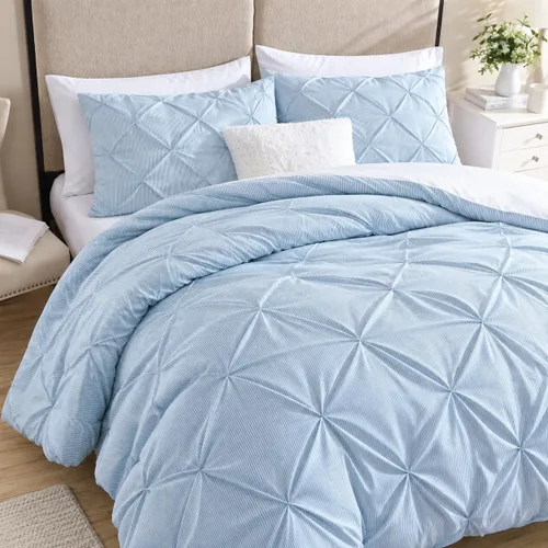 Vista 16 de Swift Home, juego de edredón tamaño individual y individual XL, azul bebé, juego de ropa de cama con pinzas florales 3D arrugadas - 2 piezas de ropa