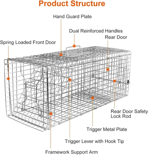 Vista 6 de iMounTEK Trampa grande para animales de 32 x 12.5 x 12 pulgadas, trampa grande para gatos humanitarios, jaula de roedores para animales vivos