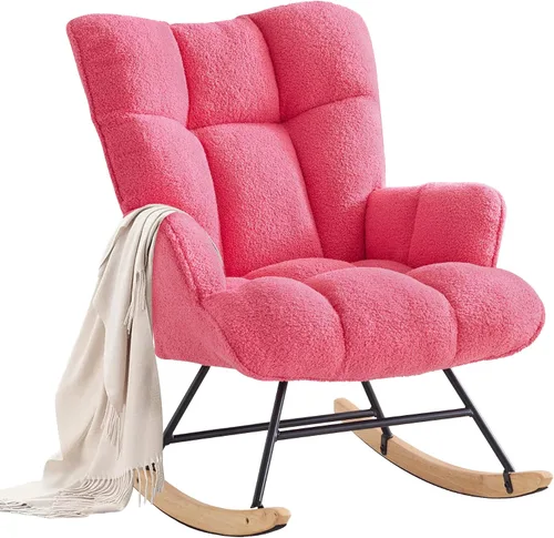 Vista 20 de Zedachica Mecedora de peluche rosa para guardería, tela de forro polar suave, ergonómica y ajustable, solo para uso en interiores Rosa bebé