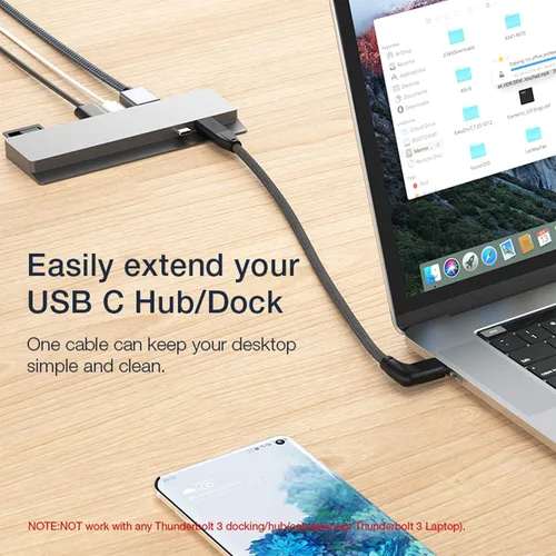 Vista 3 de UseBean Cable de extensión USB C en ángulo recto de 0.6 pies, 90 grados USB-C 3.2 Gen 2 20Gbps macho a hembra tipo C 4K cable extensor de video