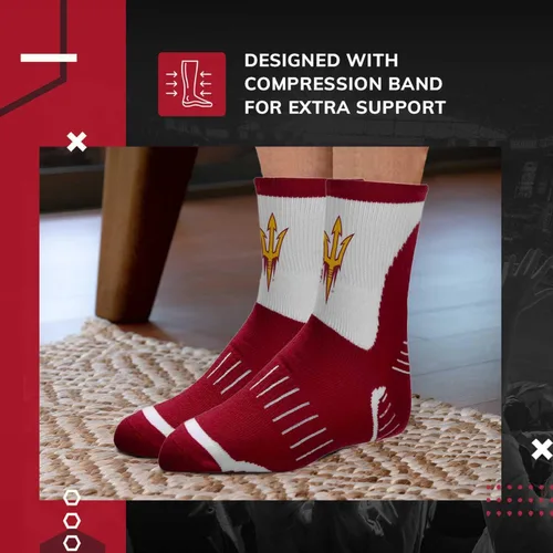 Vista 3 de For Bare Feet Adult NCAA Surge Quarter Length Crew Socks - All Weather Performance - Men & Women - Enhance Your Team Footwear