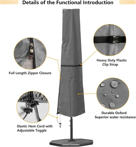 Vista 3 de Funda duradera para sombrilla de mercado, se adapta a paraguas de mercado de 9 a 12 pies, cubierta de sombrilla de patio, cubierta impermeable