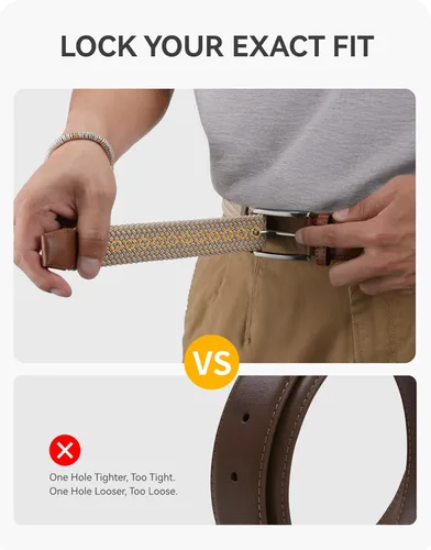 Vista 4 de CHAOREN Cinturón elástico para hombre, paquete de 2 - Cinturones trenzados de 1 3/8" para golf para hombres - Elástico casual para pantalones y jeans