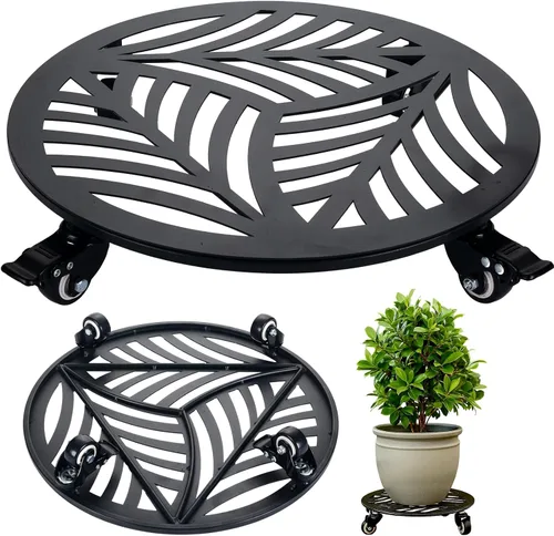 Vista 15 de 1 paquete de 30 cm de gran organizador de plantas de metal con 3 ruedas de PU metálicas, soporte rodante para plantas con ruedas para interiores