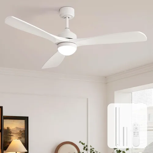 Vista 17 de Sofucor Ventiladores de techo inteligentes de madera de 52 pulgadas, montaje empotrado y montaje de varilla descendente, 3 aspas de madera