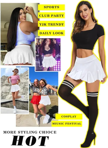 Vista 5 de Avidlove Minifalda para mujer, falda plisada sexy, falda de cintura alta, falda de patinadora con volantes