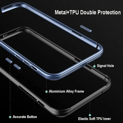 Vista 3 de Funda de metal para iPhone 15 Pro, aleación de aluminio + marco de parachoques de TPU, ajuste delgado, sin respaldo, excelente disipación de calor