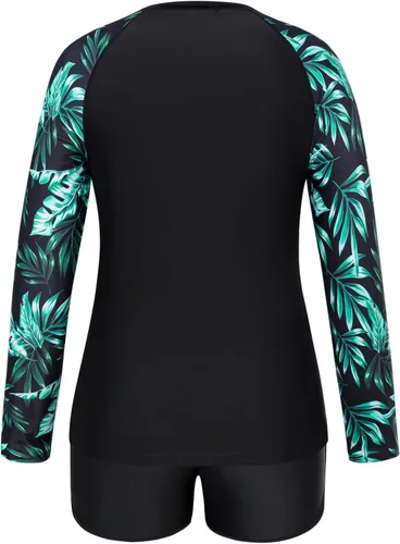 Vista 2 de Hanna Nikole Traje de baño de dos piezas de manga larga para mujer, talla grande, con protección solar UPF 50