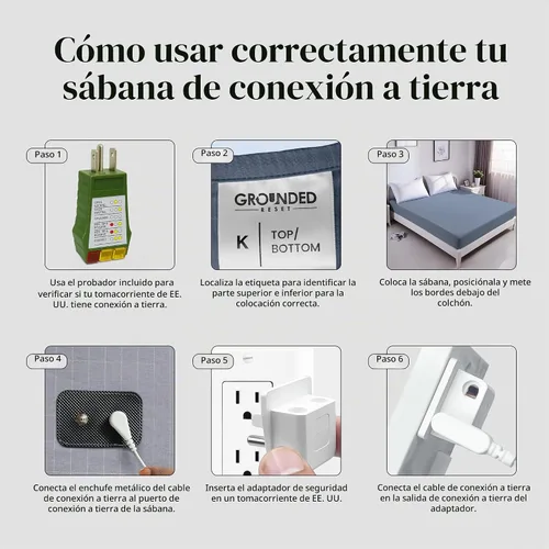 Vista 5 de Grounding Sheets King Size 76 x 80 x 13.5 pulgadas, algodón orgánico con plata, sábanas bajeras de tierra grises para mejorar el bienestar general