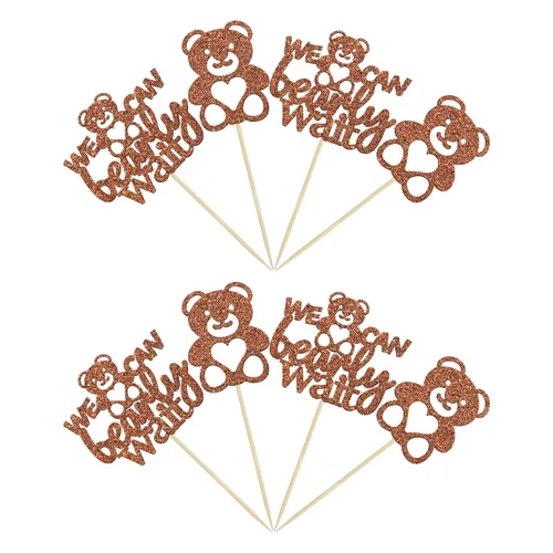 Vista 7 de Gyufise 24 piezas de decoración para cupcakes con texto en inglés «We Can Bearly Wait» («We Can Bearly Wait») para cupcakes con purpurina marrón