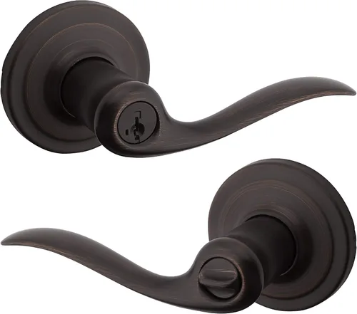Vista 18 de Kwikset Tustin - Manija de puerta de entrada con cerradura y llave, palanca exterior reversible con cerradura segura, para entrada principal