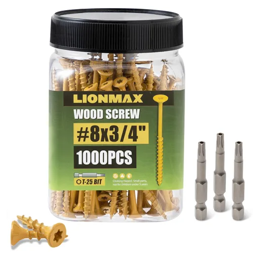 Vista 10 de LIONMAX Tornillos de cubierta de 1-1/4 pulgadas, tornillos para madera #8 x 1-1/4 pulgadas, 100 unidades, resistentes a la corrosión, revestimiento