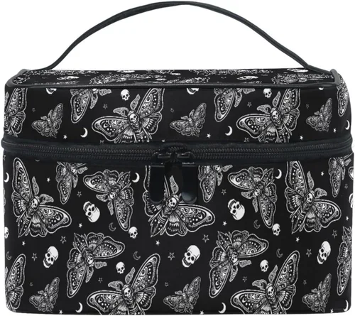 Vista 37 de Bolsa de Maquillaje, Estuche de Maquillaje Organizador de Viaje con Diseño de Calavera y Flores, Estuche de Cosméticos, Bolsas de Aseo para Niñas